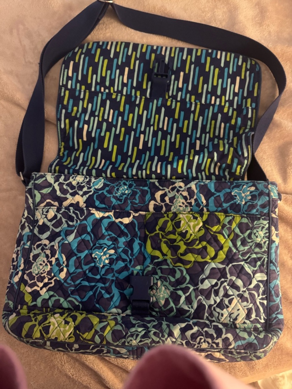 Vera Bradley Quilted Floral Messenger Crossbody in Navy, Teal & Lime